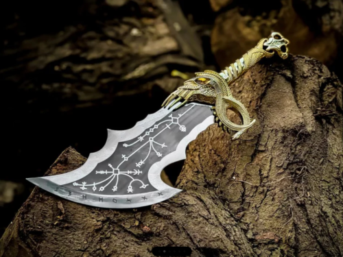 God of War Blades of Chaos Replica - Metal Twin Blades with Gold Handle