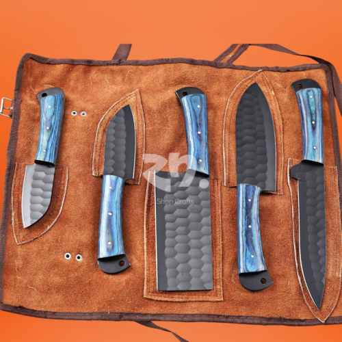Chef Knife Set with Blue Wooden Handles